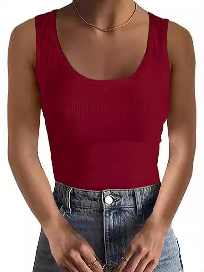 Elastic Slim-fit Vest Women's Square-neck Sleeveless Top Summer Clothing